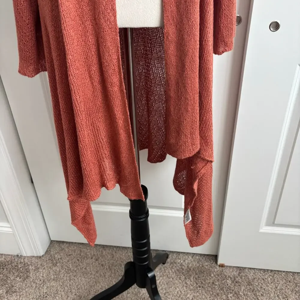 Kby 100% Bamboo Long Line Open Front Draped Asymmetric Cardigan Orange